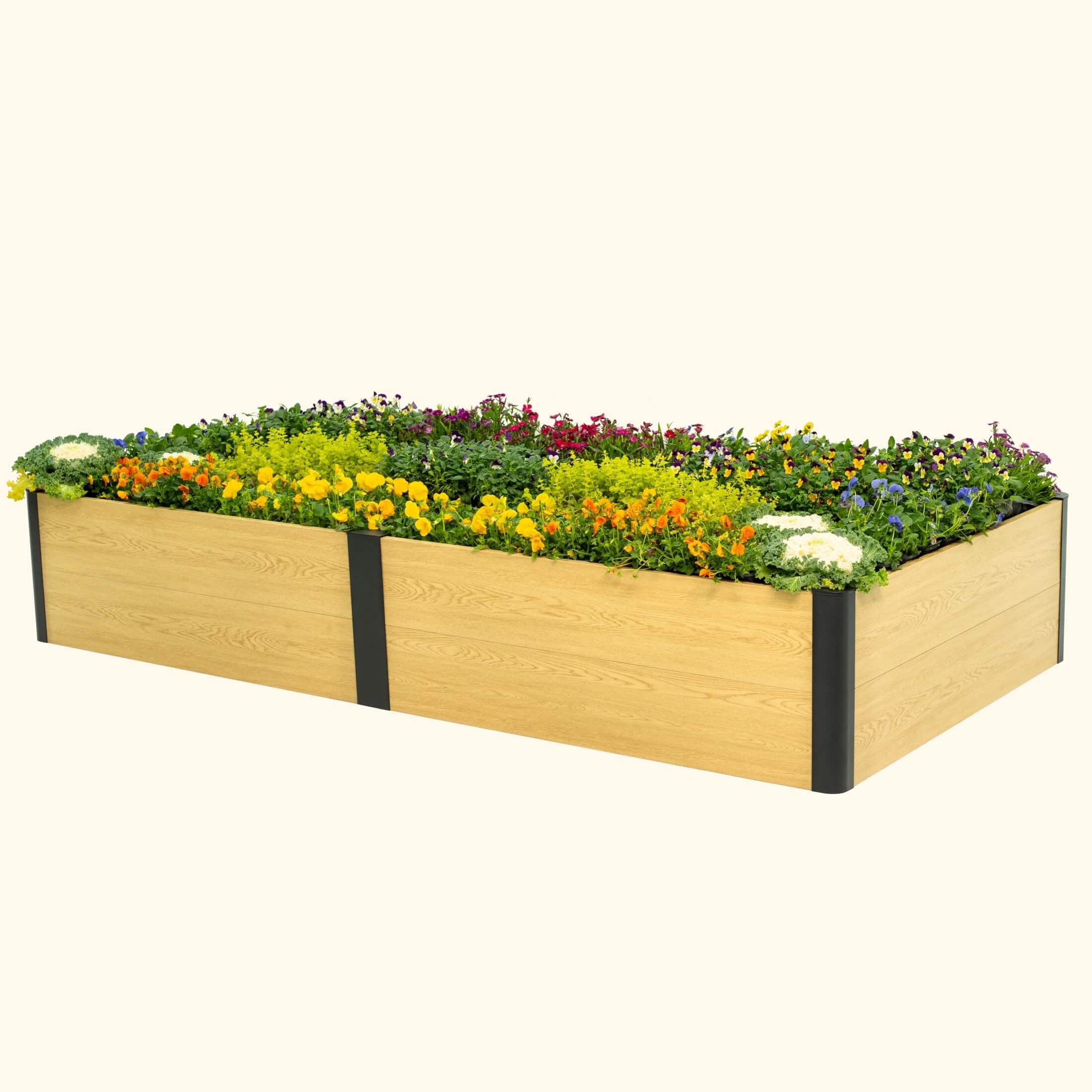 Vego galvanized steel raised bed with a woodgrain finish